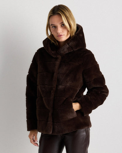 Hooded Faux Fur Jacket - XS / Black