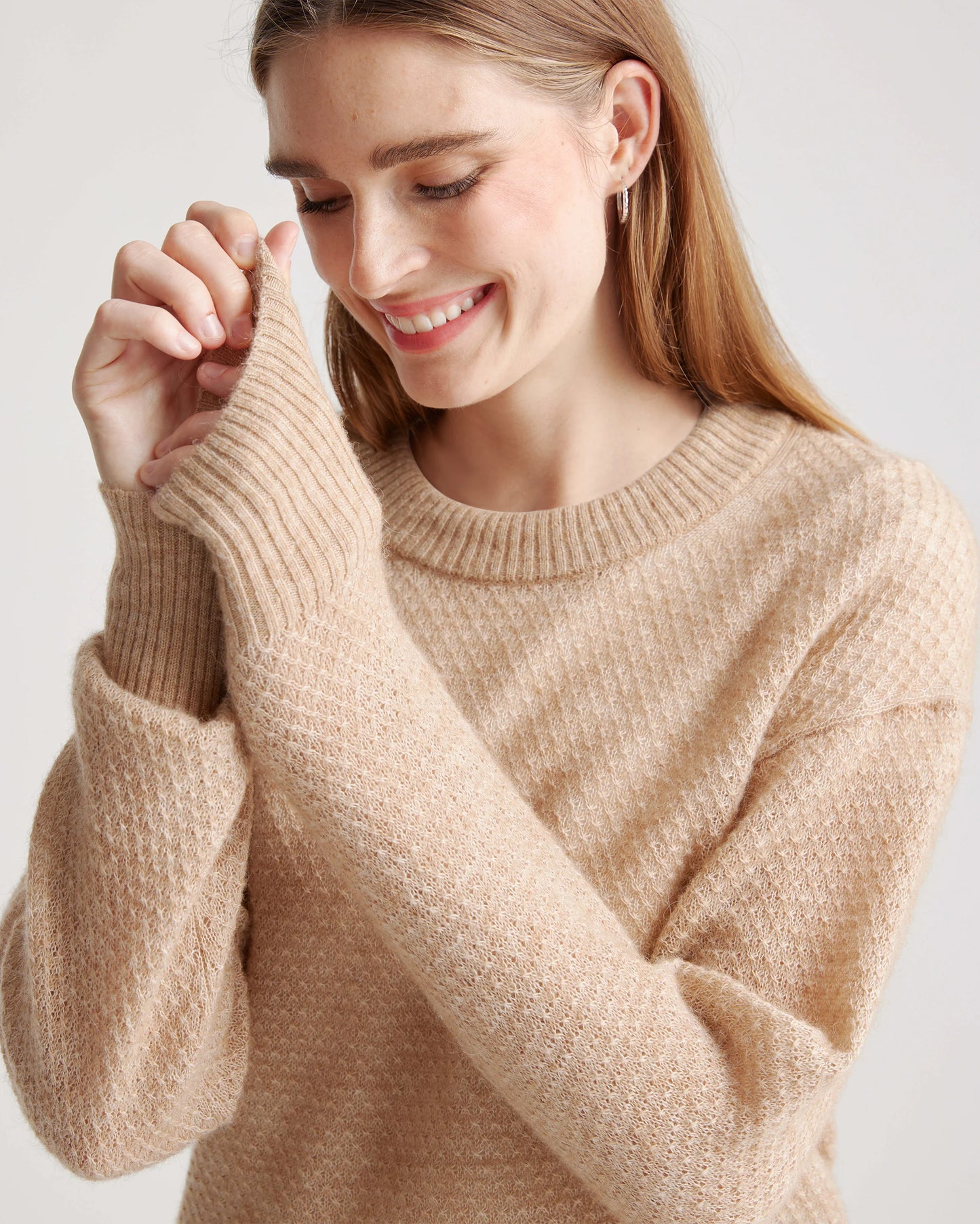 Baby Alpaca-Wool Diamond Stitch Crew - XS / Charcoal