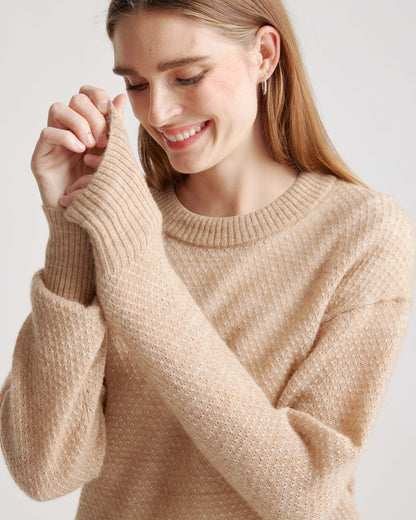 Baby Alpaca-Wool Diamond Stitch Crew - XS / Charcoal