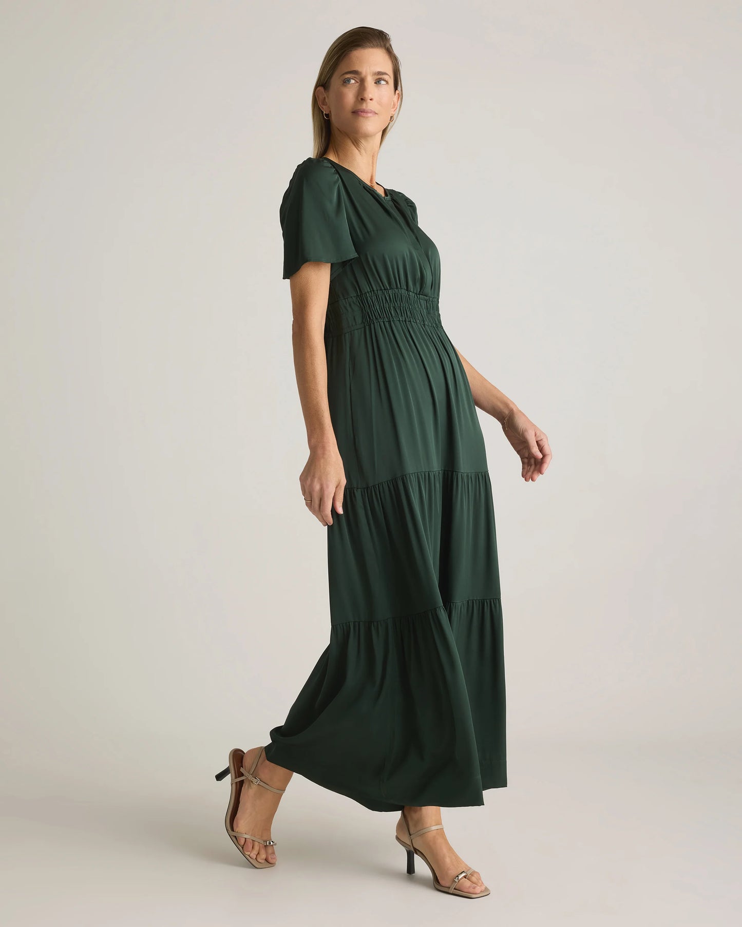 Washable Stretch Silk Tiered Maxi Dress - XS / Navy