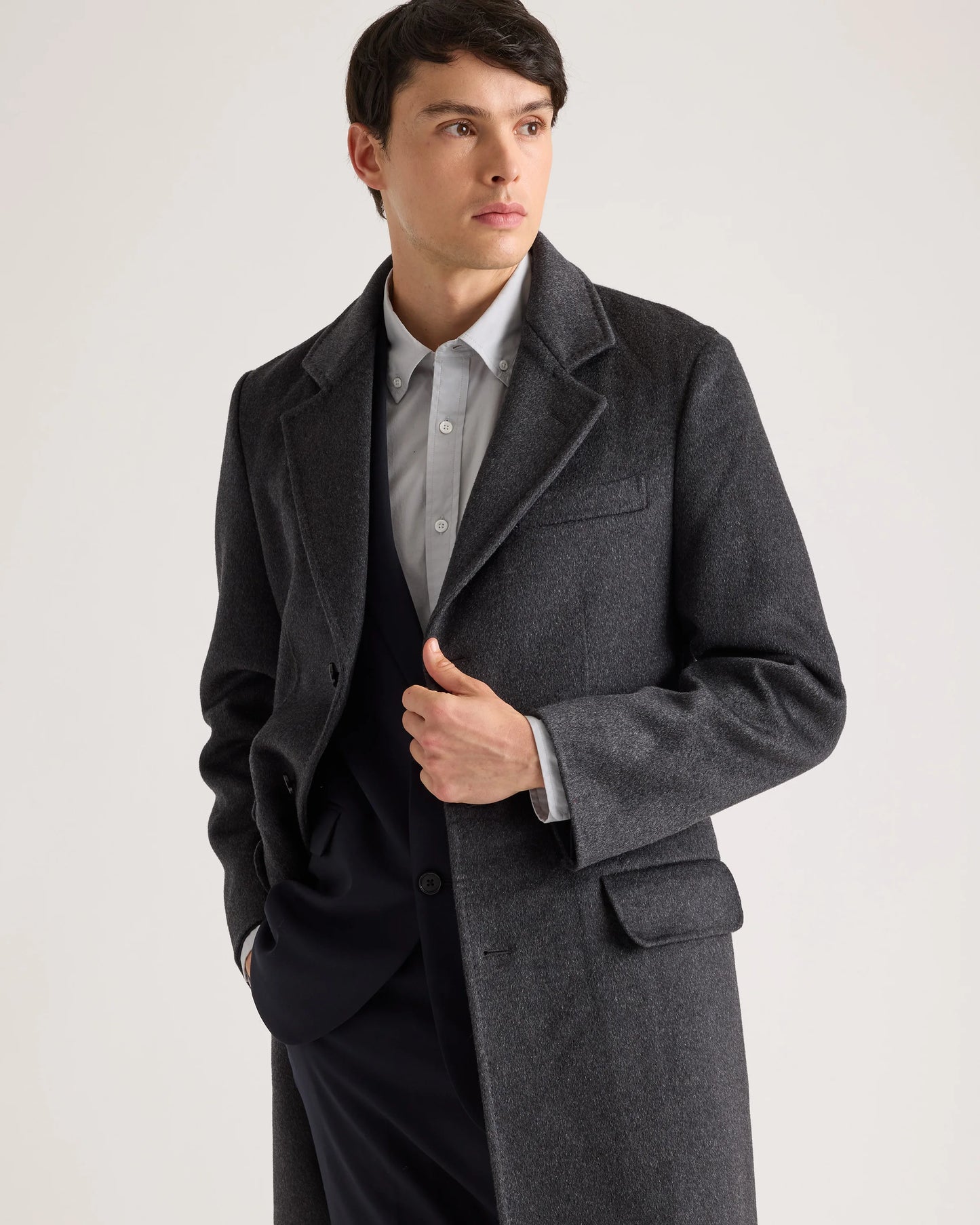 100% Mongolian Cashmere Double-Faced Overcoat - S / Heather Graphite