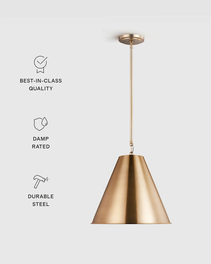 Tapered Steel Shade Pendant Light - One Size / Brass