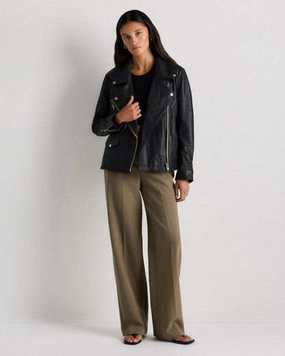 100% Leather Oversized Biker Jacket - XS / True Black
