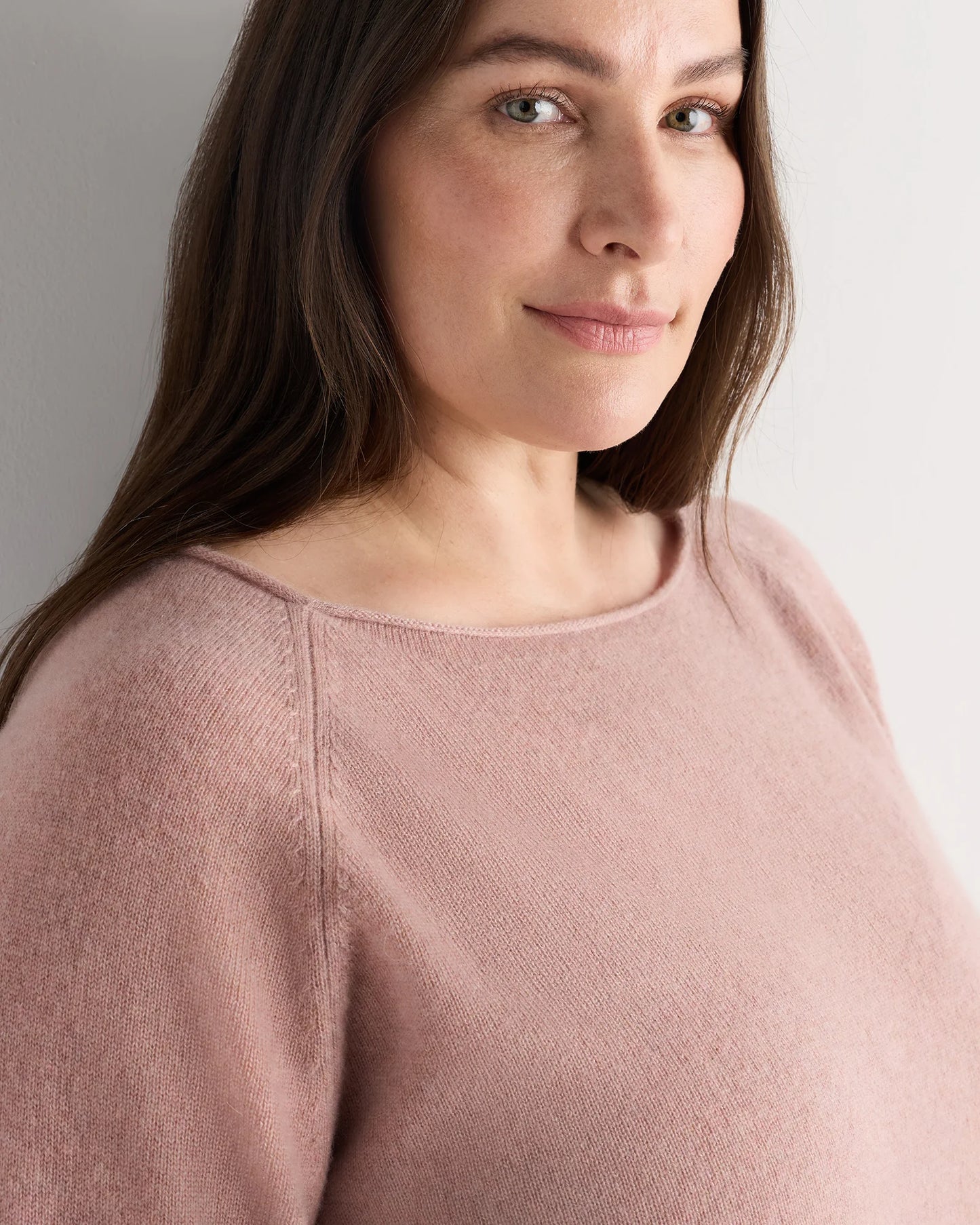 Mongolian Cashmere Boatneck Sweater - 1X / Heather Vintage Pink