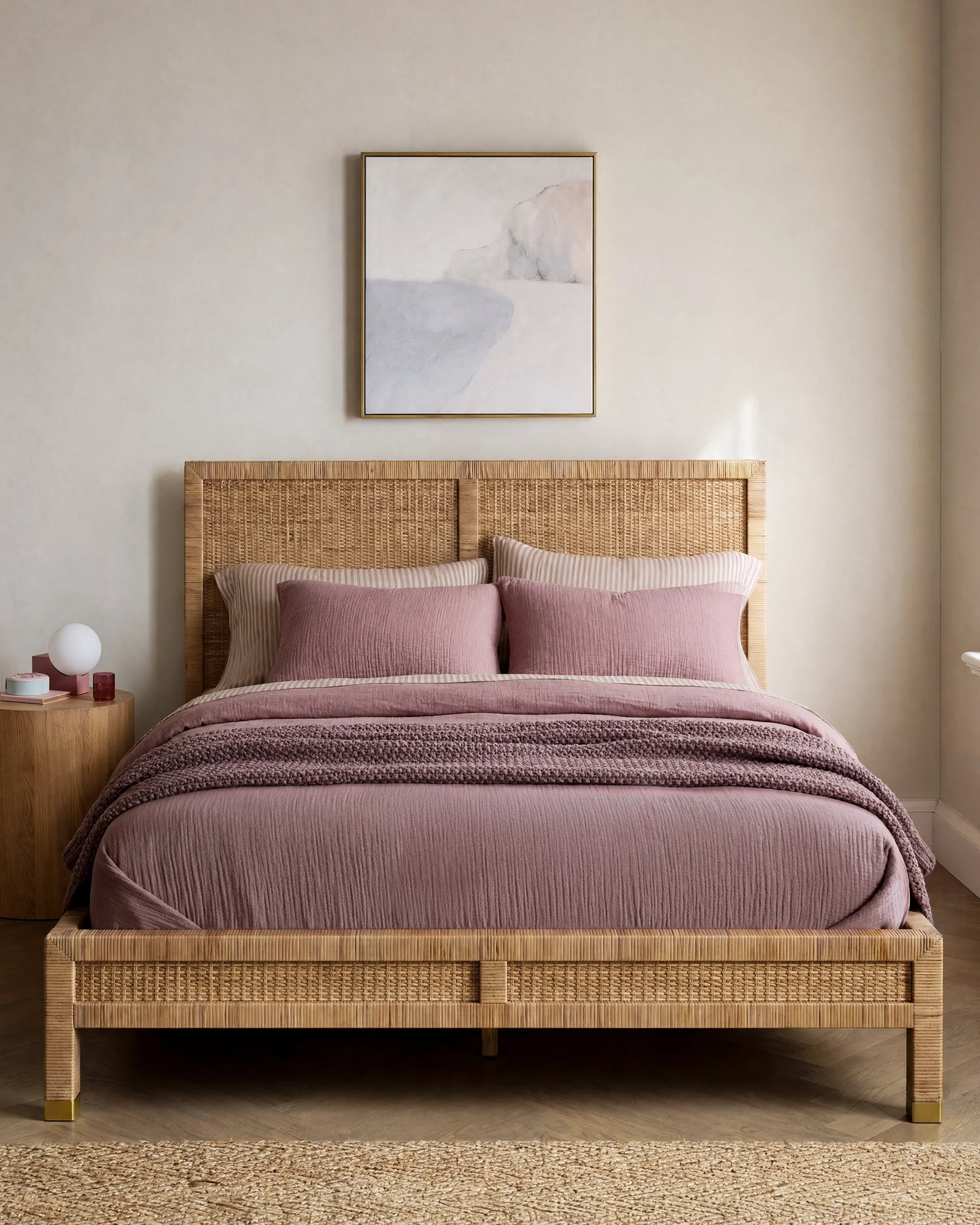 Handwoven Rattan Bed - Queen / Golden Tan