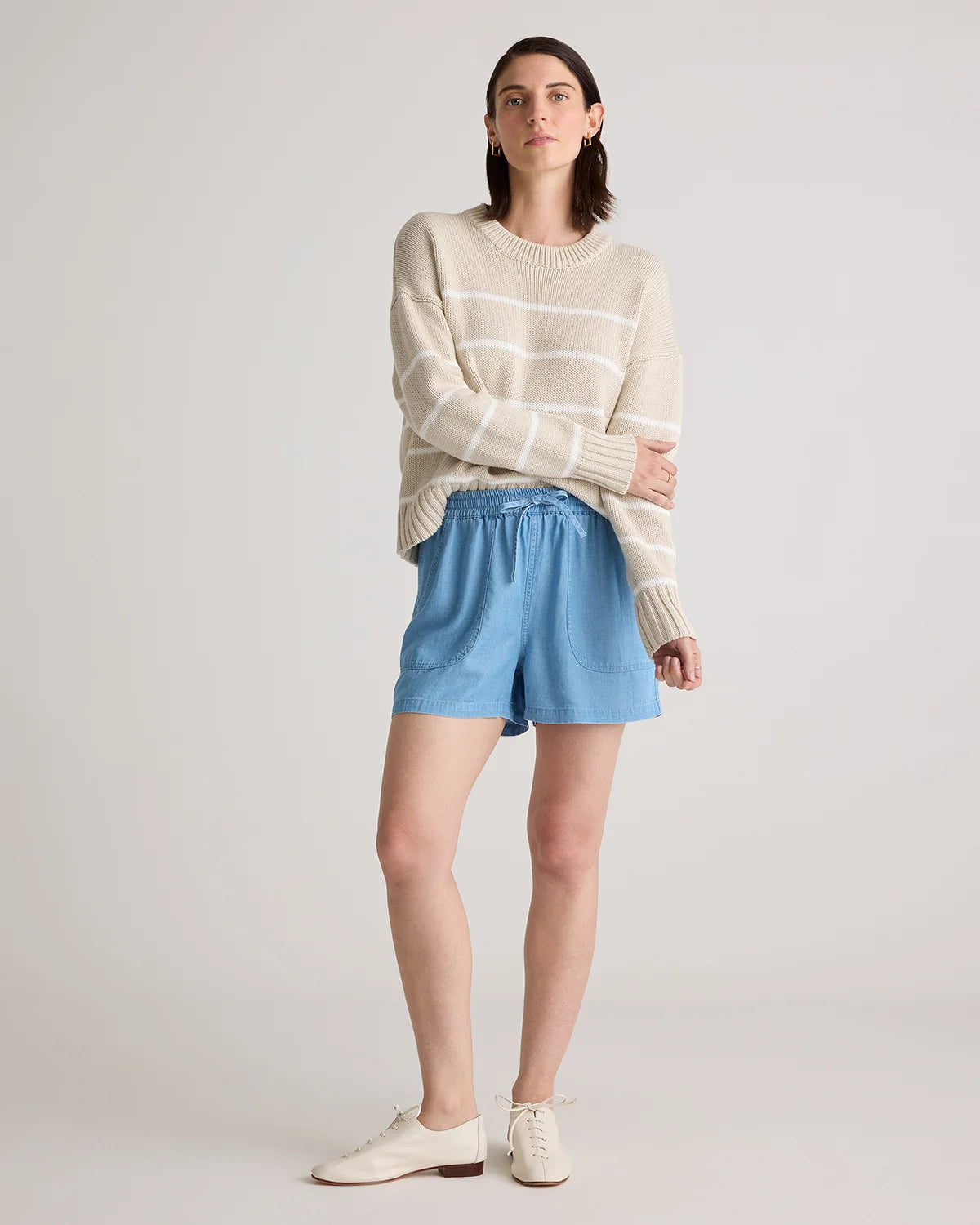 Pull-On Tencel Chambray Shorts - XS / Light Indigo