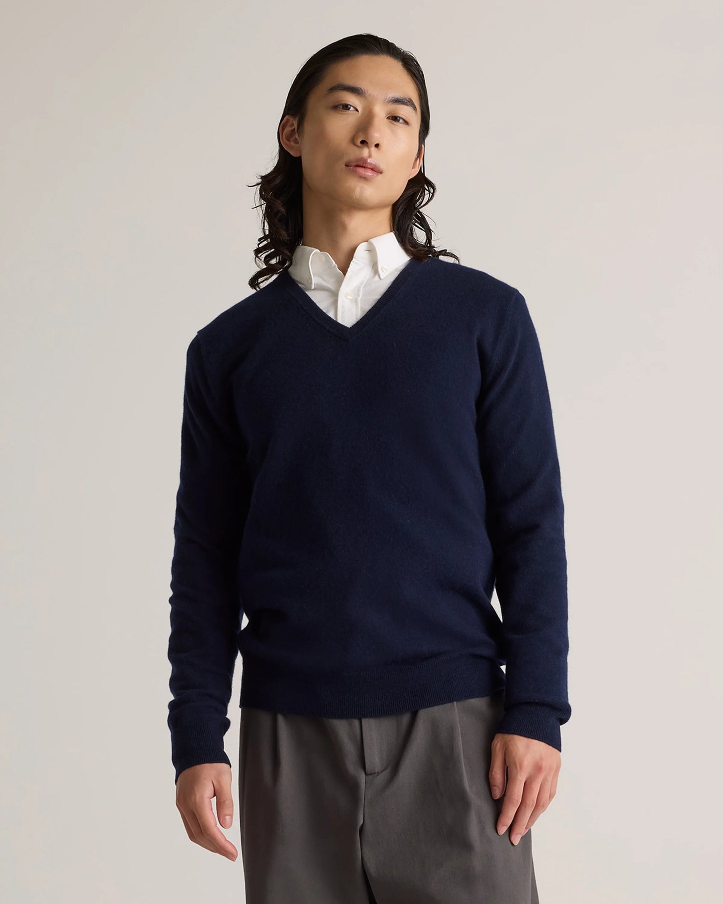 Mongolian Cashmere V-Neck Sweater - S / Oatmeal