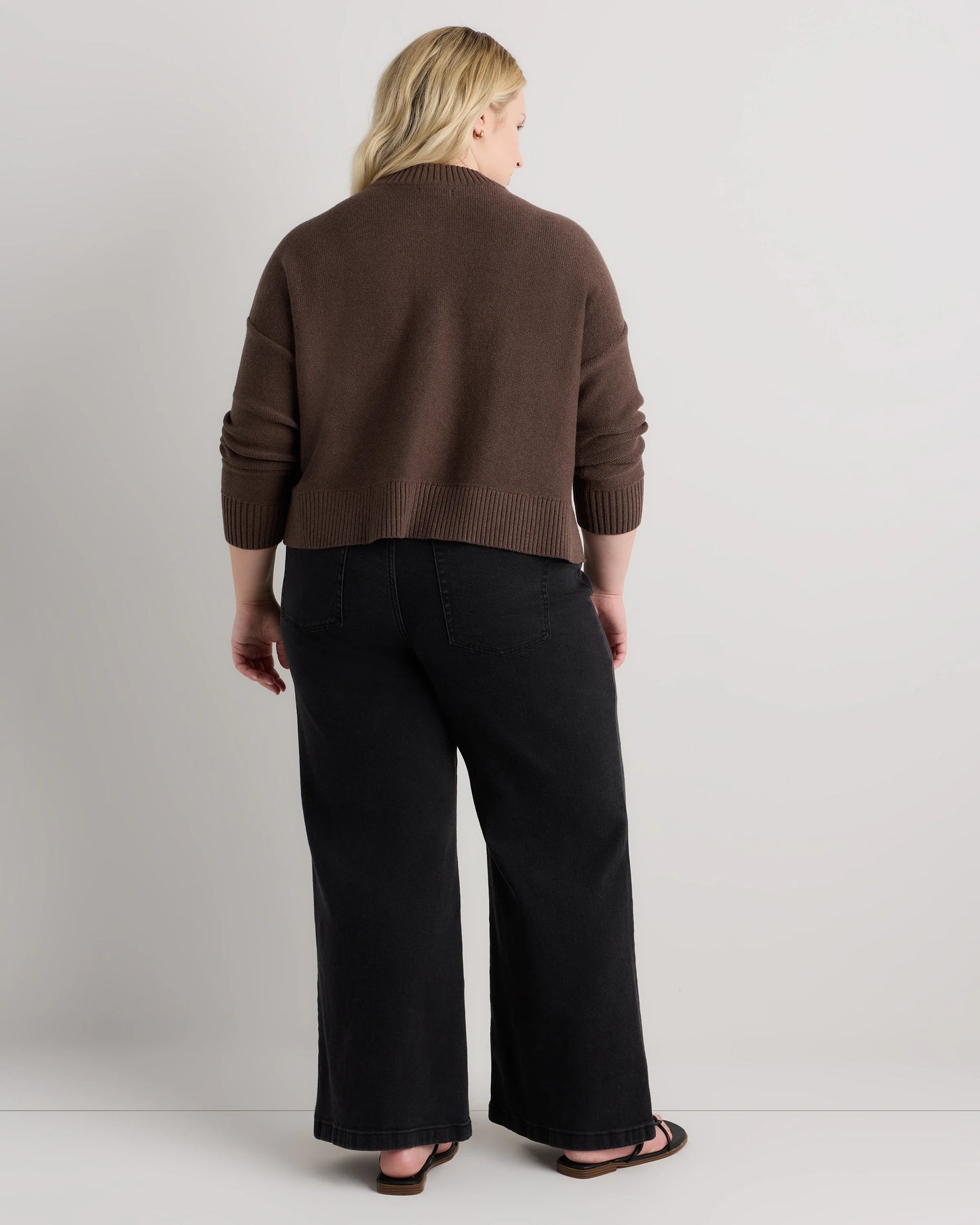100% Organic Cotton Cropped Cardigan - 1X / Speckled Beige