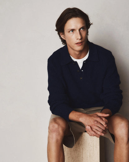 100% Organic Cotton Fisherman Polo Sweater - S / Alabaster