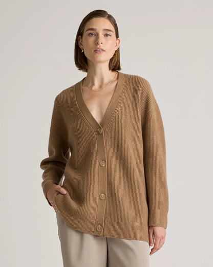 Mongolian Cashmere Oversized Boyfriend Cardigan Sweater - XS / Brown