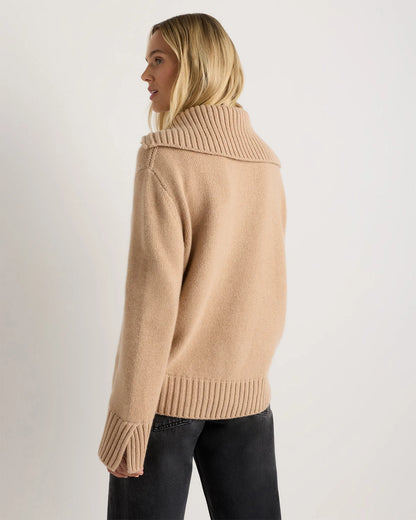 Luxe Baby Cashmere Quarter Zip Sweater - XS / Creamy Cortado