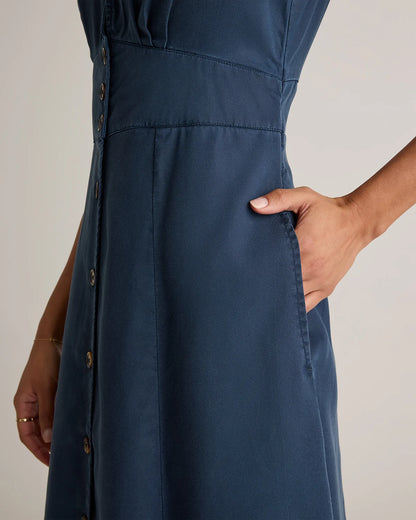 Vintage Wash Tencel Button Front Midi Dress - XS / Olive