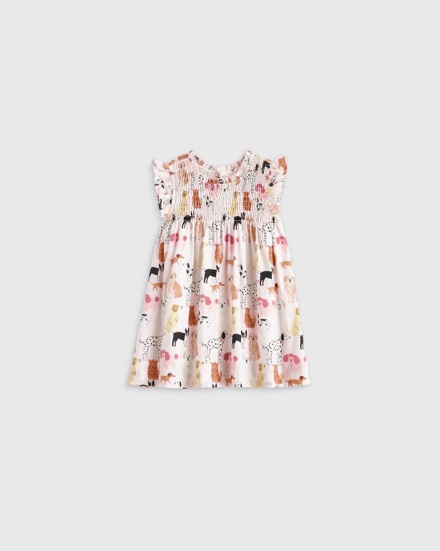 100% Organic Cotton Poplin Smocked Flutter Sleeve Dress - 3-6M / Blue Ditsy Floral