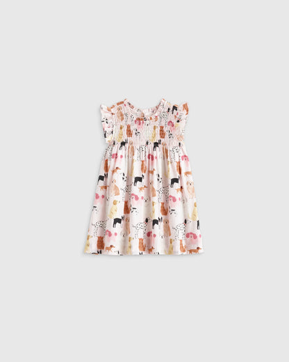 100% Organic Cotton Poplin Smocked Flutter Sleeve Dress - 3-6M / Blue Ditsy Floral