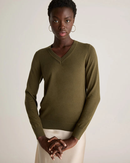 Lightweight Cotton Cashmere V-Neck Sweater - XS / Sugar Stone