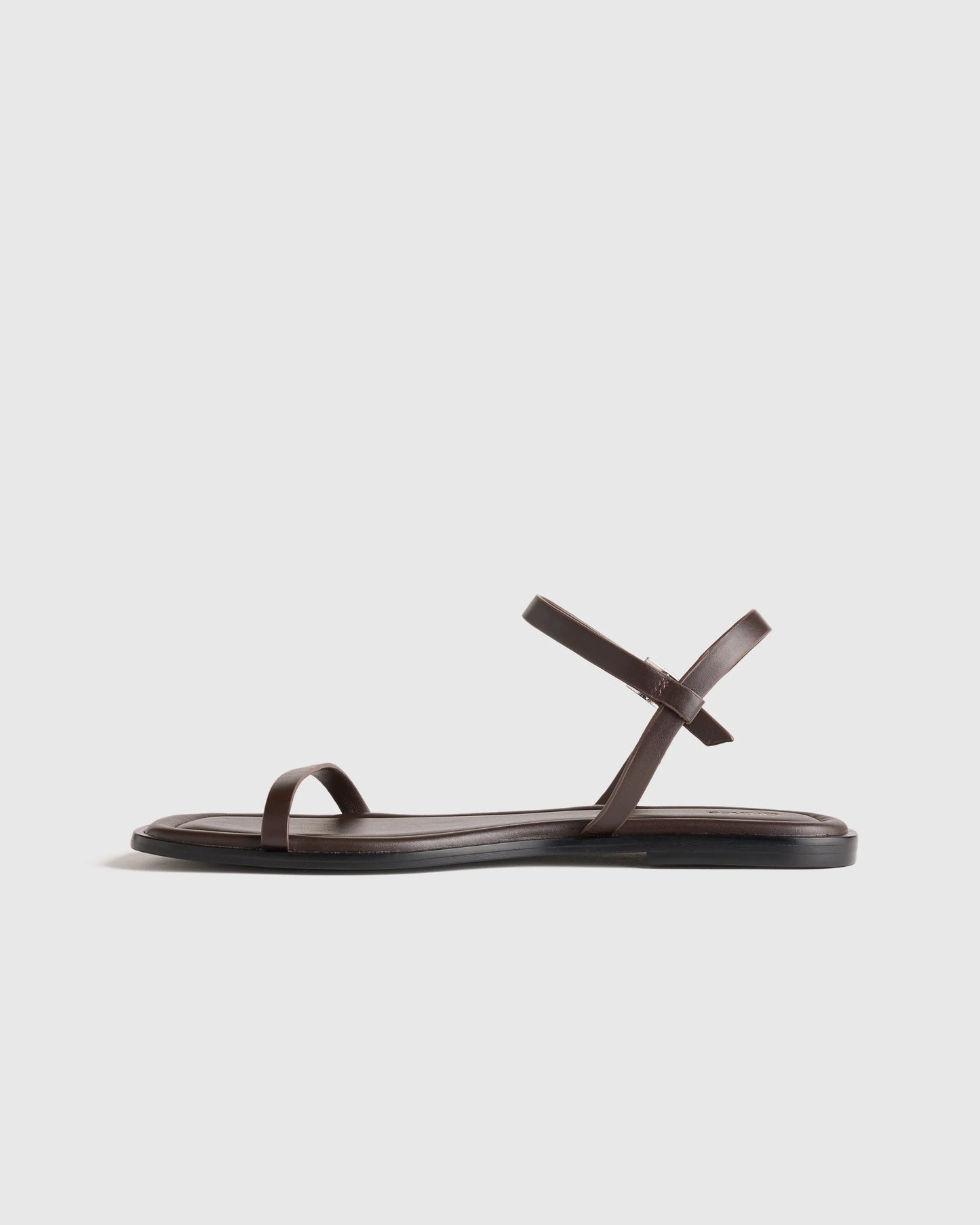 Italian Leather Ankle Strap Flat Sandal - 5 / Black