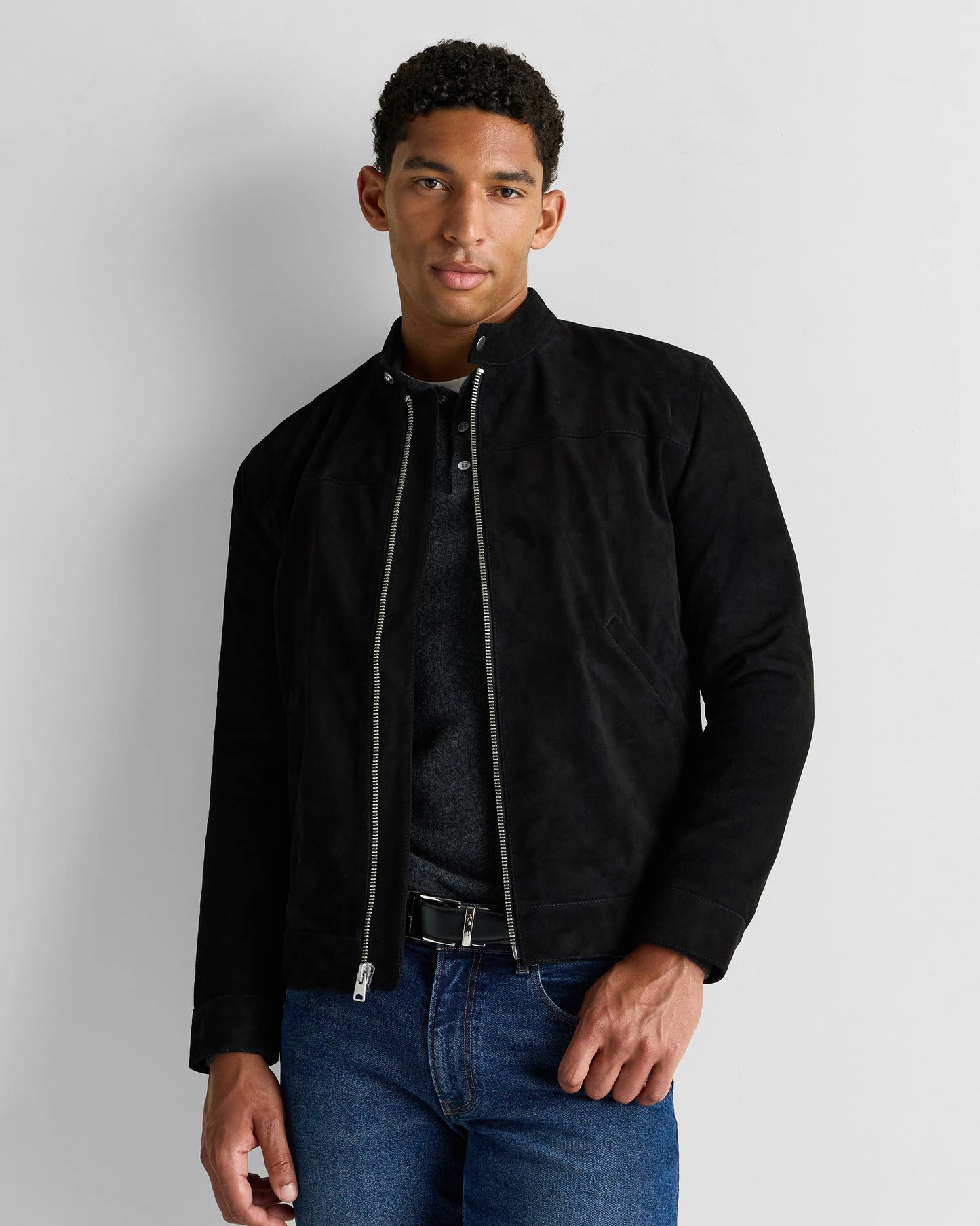 100% Suede Café Racer Jacket - S / Pecan Brown