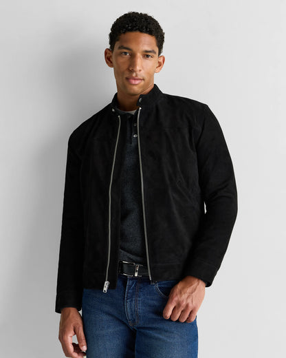 100% Suede Café Racer Jacket - S / Pecan Brown