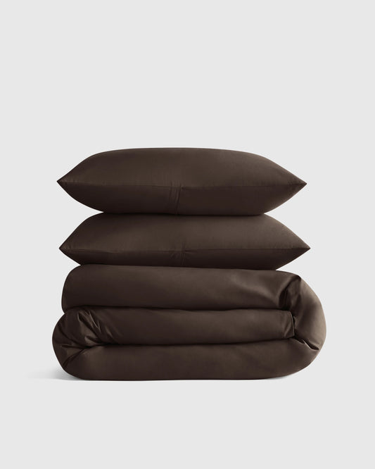 Organic Crisp Percale Duvet Cover Set - Twin / Espresso