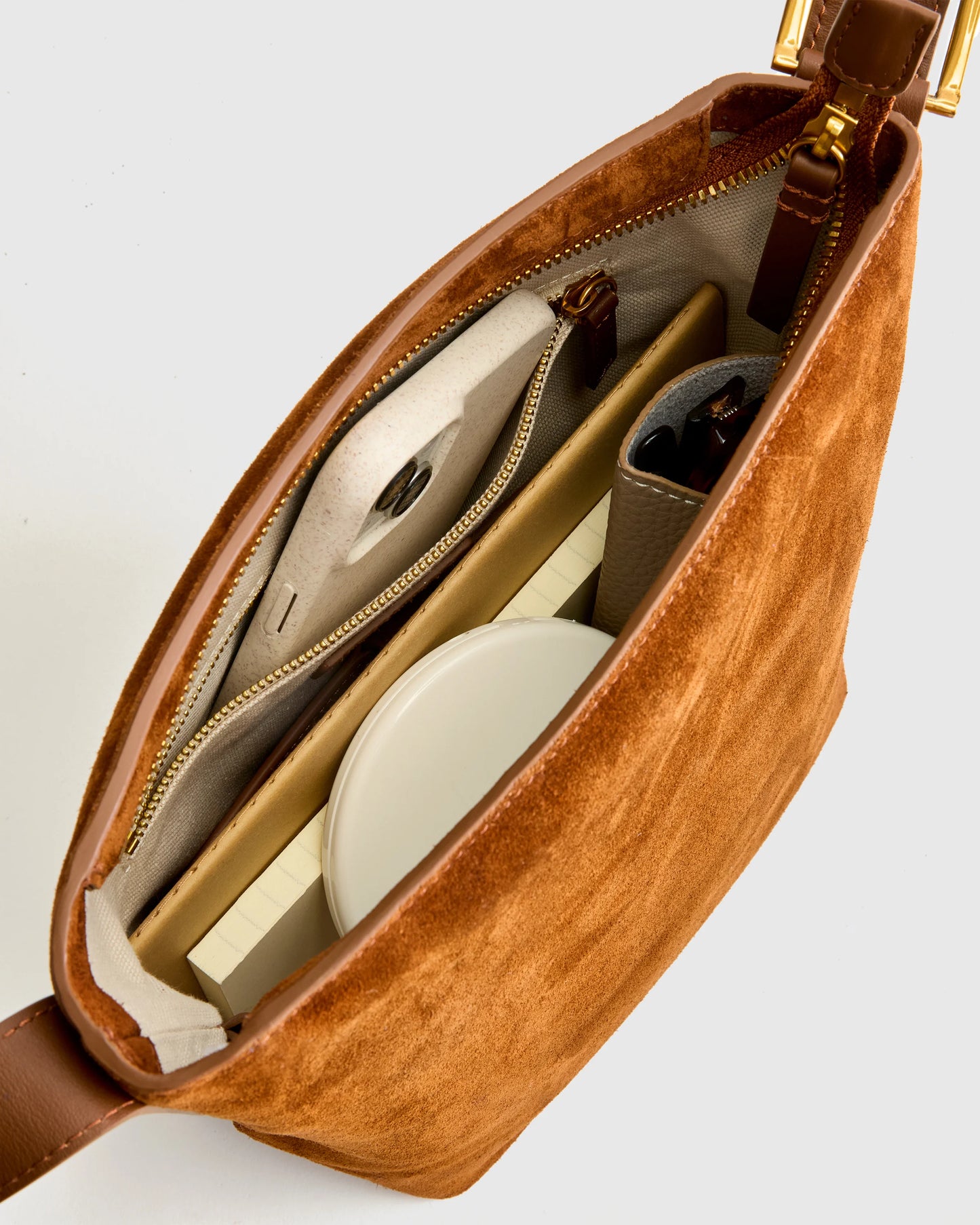 Italian Suede Bucket Crossbody - One Size / Sand
