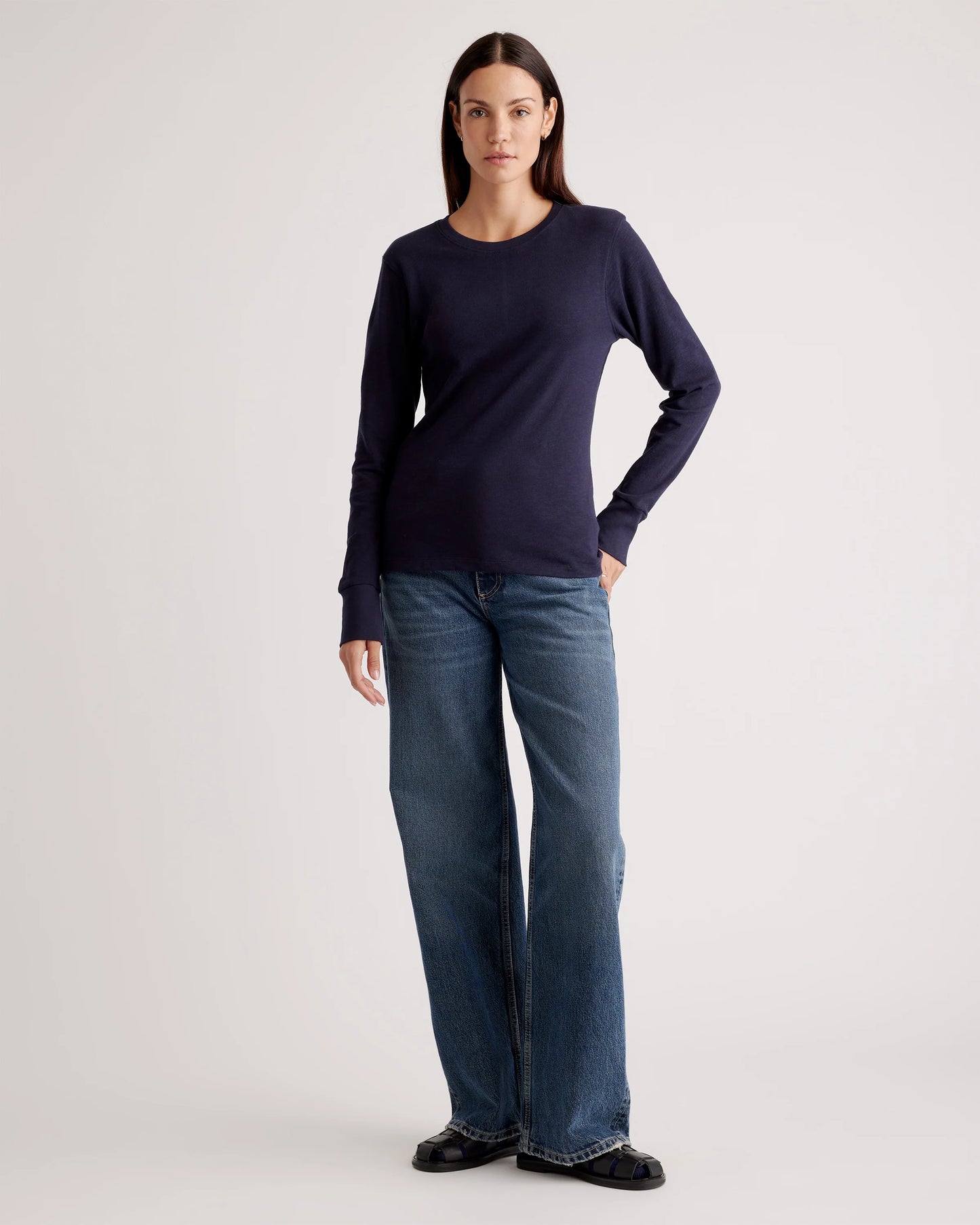 100% Organic Cotton Slub Long Sleeve Tee - XS / Smoked Thyme Green