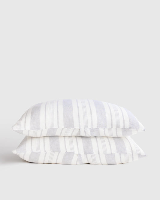 European Linen Modern Stripe Sham Set - Standard / Ivory/Light Blue