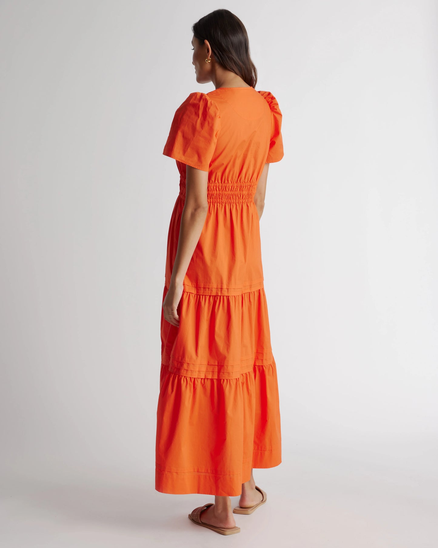 100% Organic Cotton Poplin Tiered Maxi Dress - XS / Navy