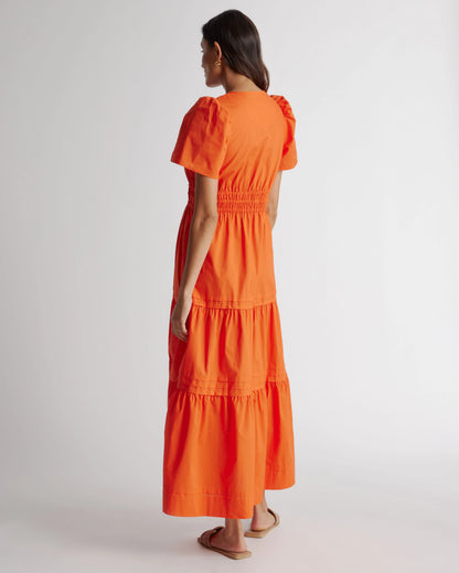 100% Organic Cotton Poplin Tiered Maxi Dress - XS / Navy
