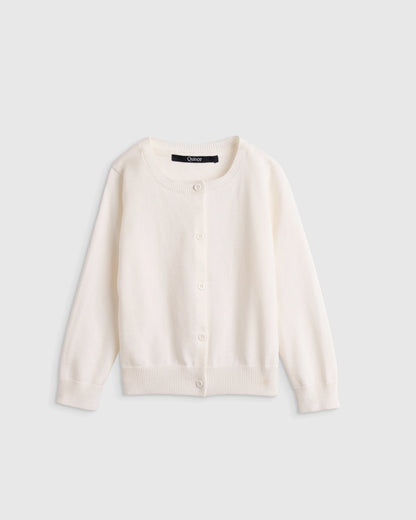 100% Organic Cotton Crewneck Cardigan - 2T / Ivory