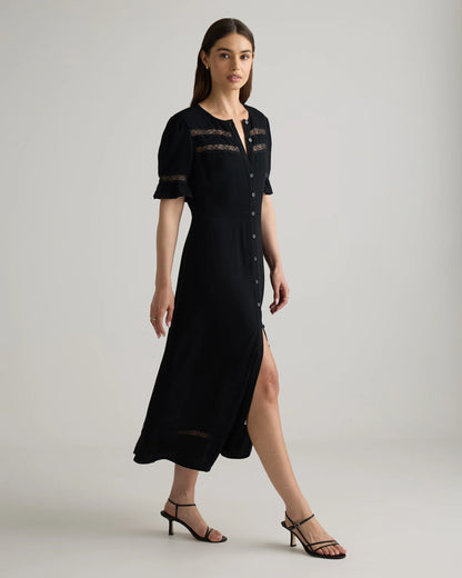 Lightweight Crepe Lace Inset Midi Dress - XS / Moonstone Blue