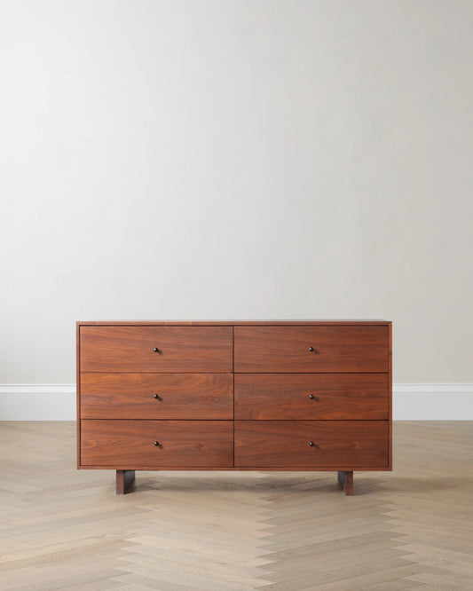 Solid Wood Platform 6-Drawer Dresser - One Size / Walnut Brown