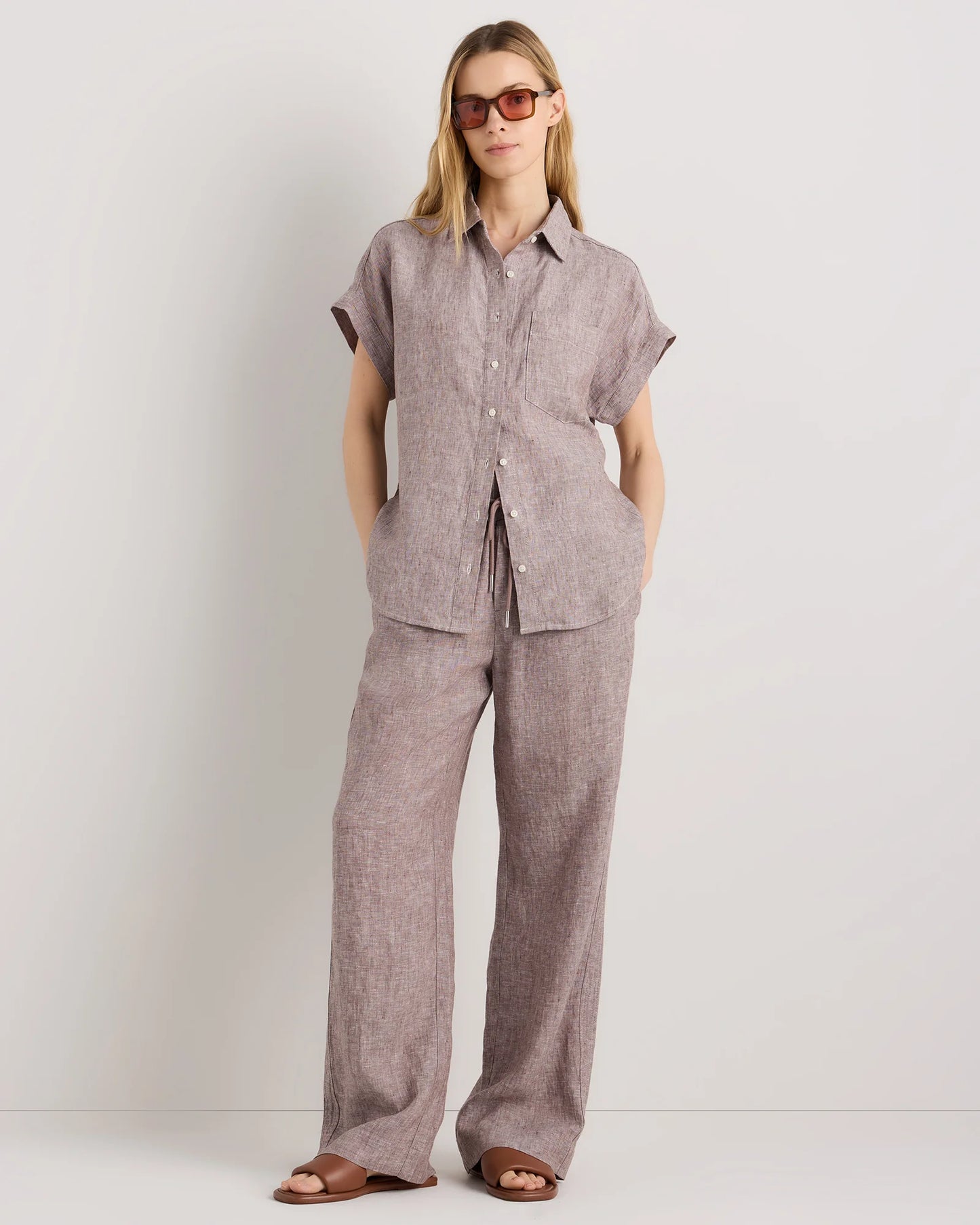 100% European Linen Wide Leg Pants - XS / Flax