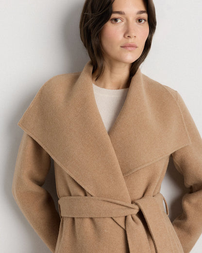 Double-Faced Merino Wool Draped Collar Wrap Coat - XS / Oat