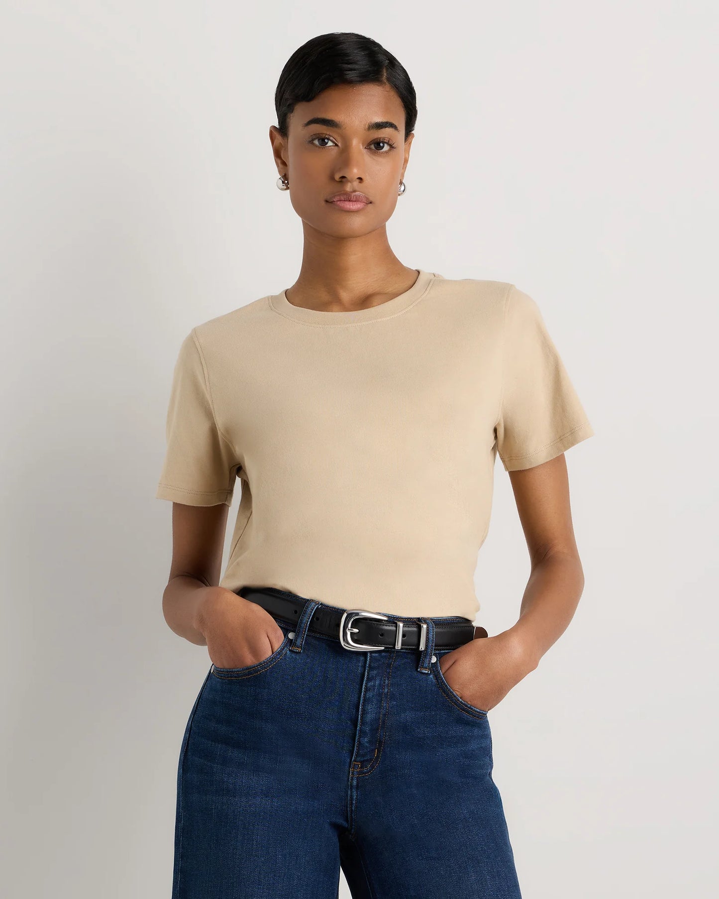 100% Organic Cotton Boxy Crewneck Tee - XS / Shell Pink