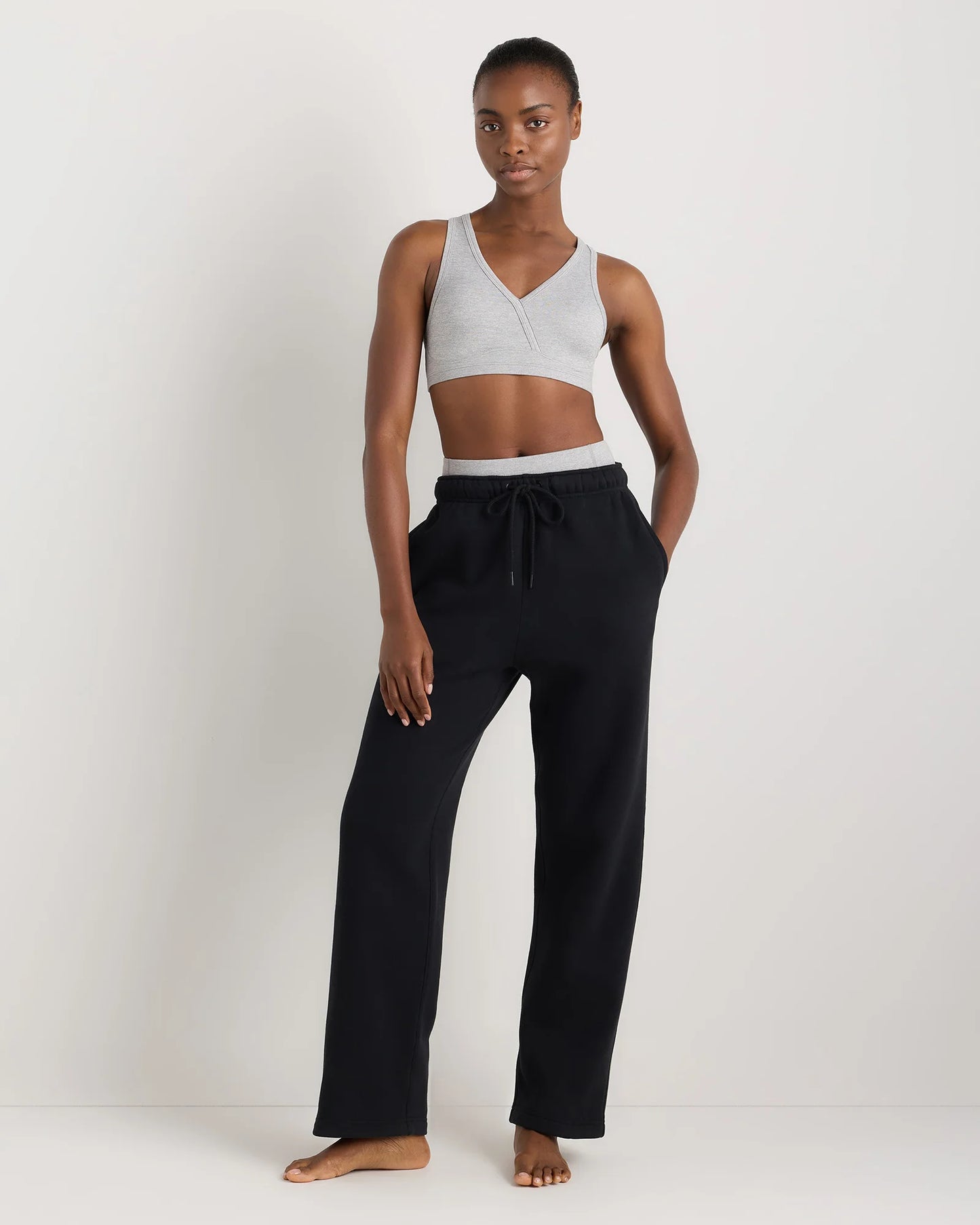 Ultra-Soft V-Neck Racerback Bra - XS / Heather Black