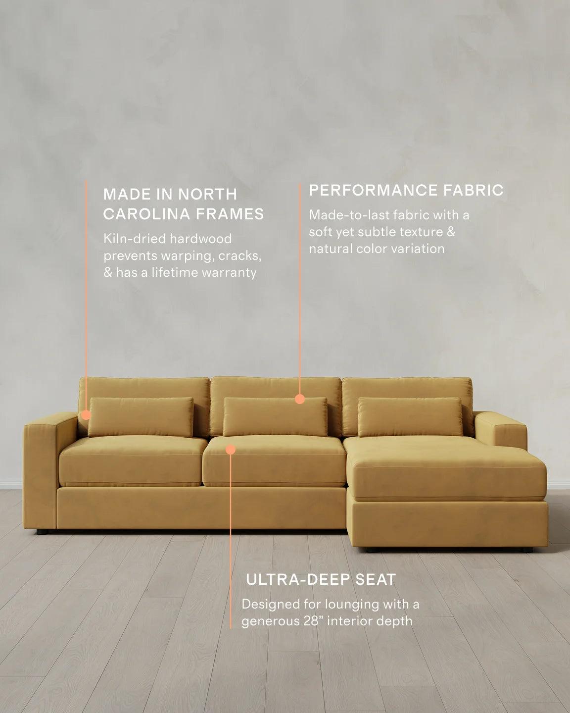 Ashford Deep Seat Chaise Sectional in Performance Velvet - 119" Right Arm / Rust