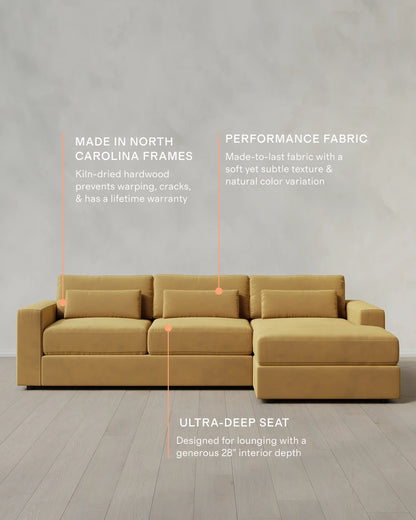 Ashford Deep Seat Chaise Sectional in Performance Velvet - 119" Right Arm / Rust
