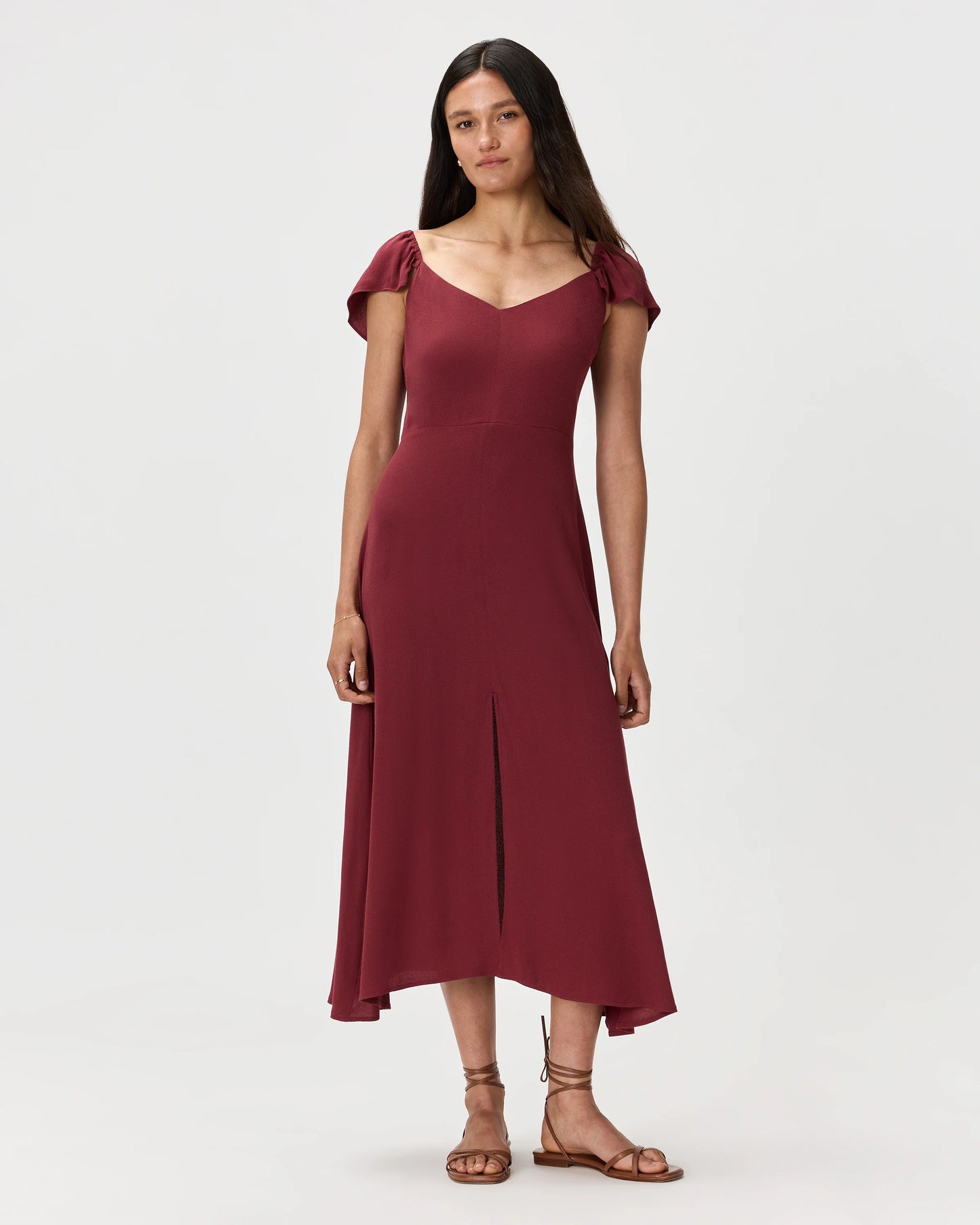 Lightweight Crepe Flutter Sleeve Midi Dress - XS / True Black