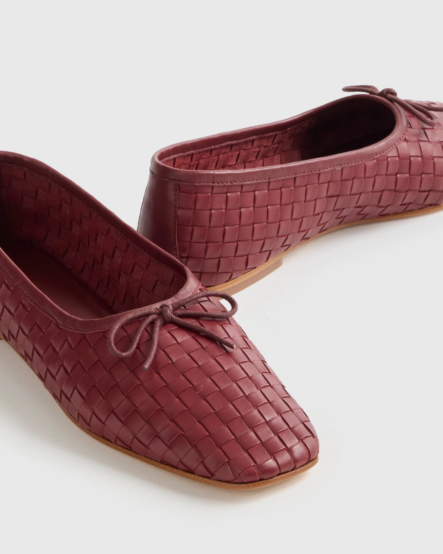 Italian Leather Handwoven Square Toe Ballet Flat - 5 / Cognac