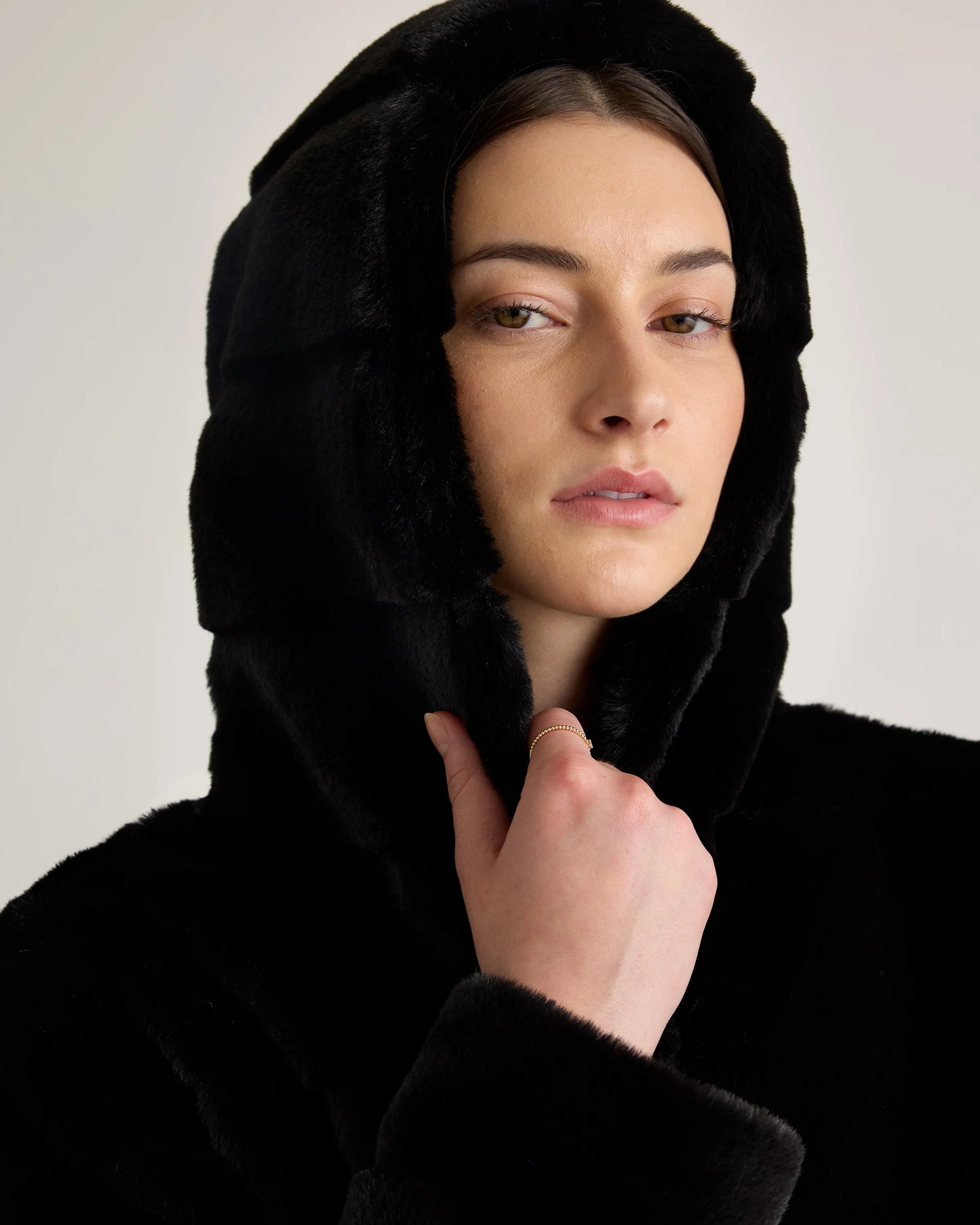 Hooded Faux Fur Jacket - XS / Black
