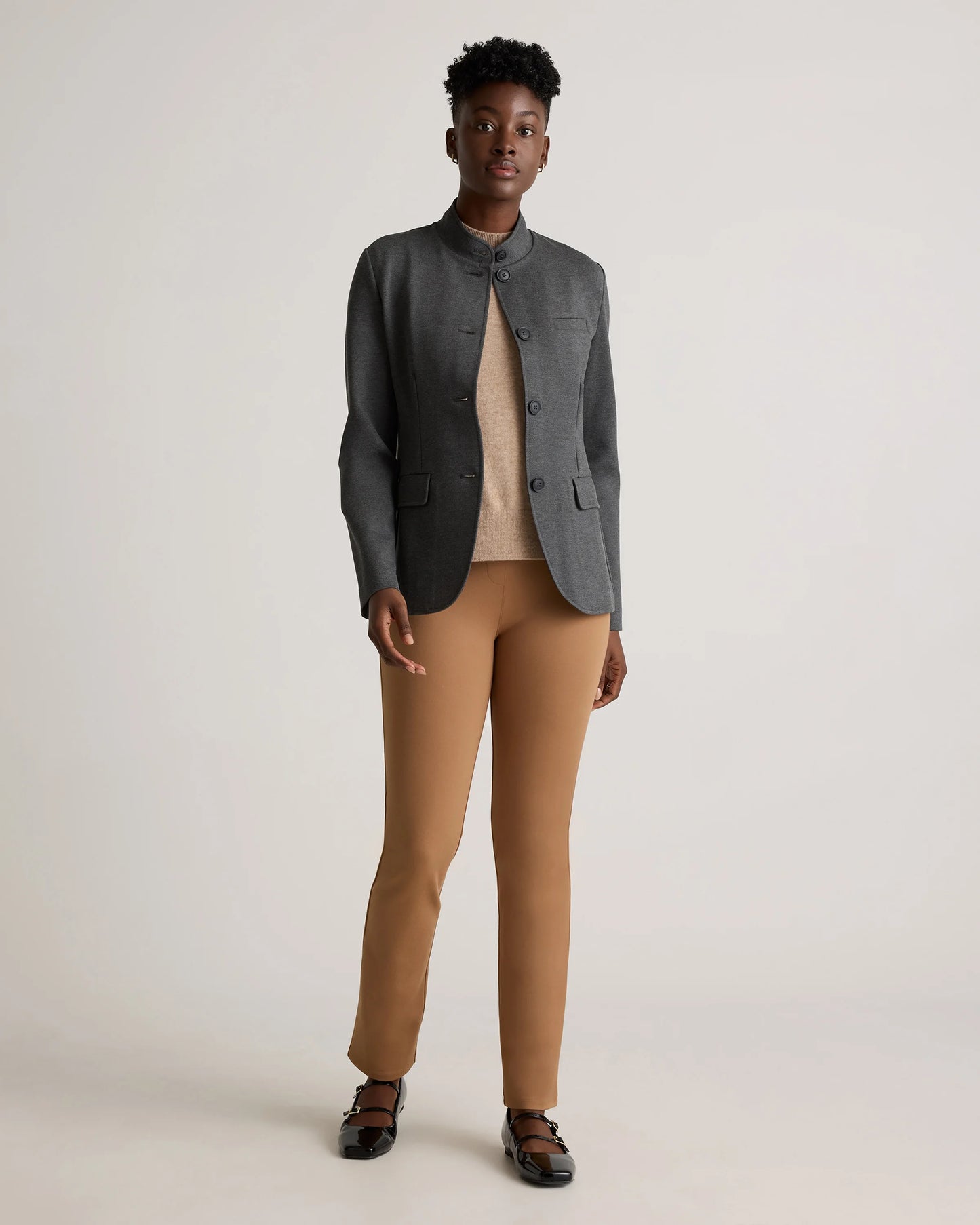 Ultra-Stretch Ponte Stand Collar Blazer - XS / Navy