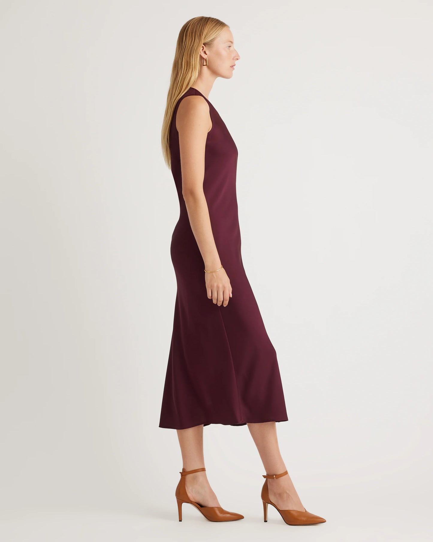 Washable Stretch Silk Tank Midi Dress - XS / Cordovan Red Hibiscus