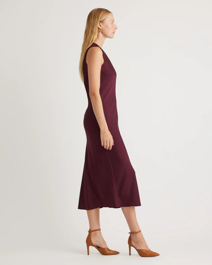 Washable Stretch Silk Tank Midi Dress - XS / Cordovan Red Hibiscus