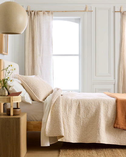 Organic Cotton Hand Stitched Quilt Set - Twin / Stone