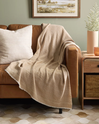 Lightweight Cashmere Wool Patterned Throw - 50x60 / Camel