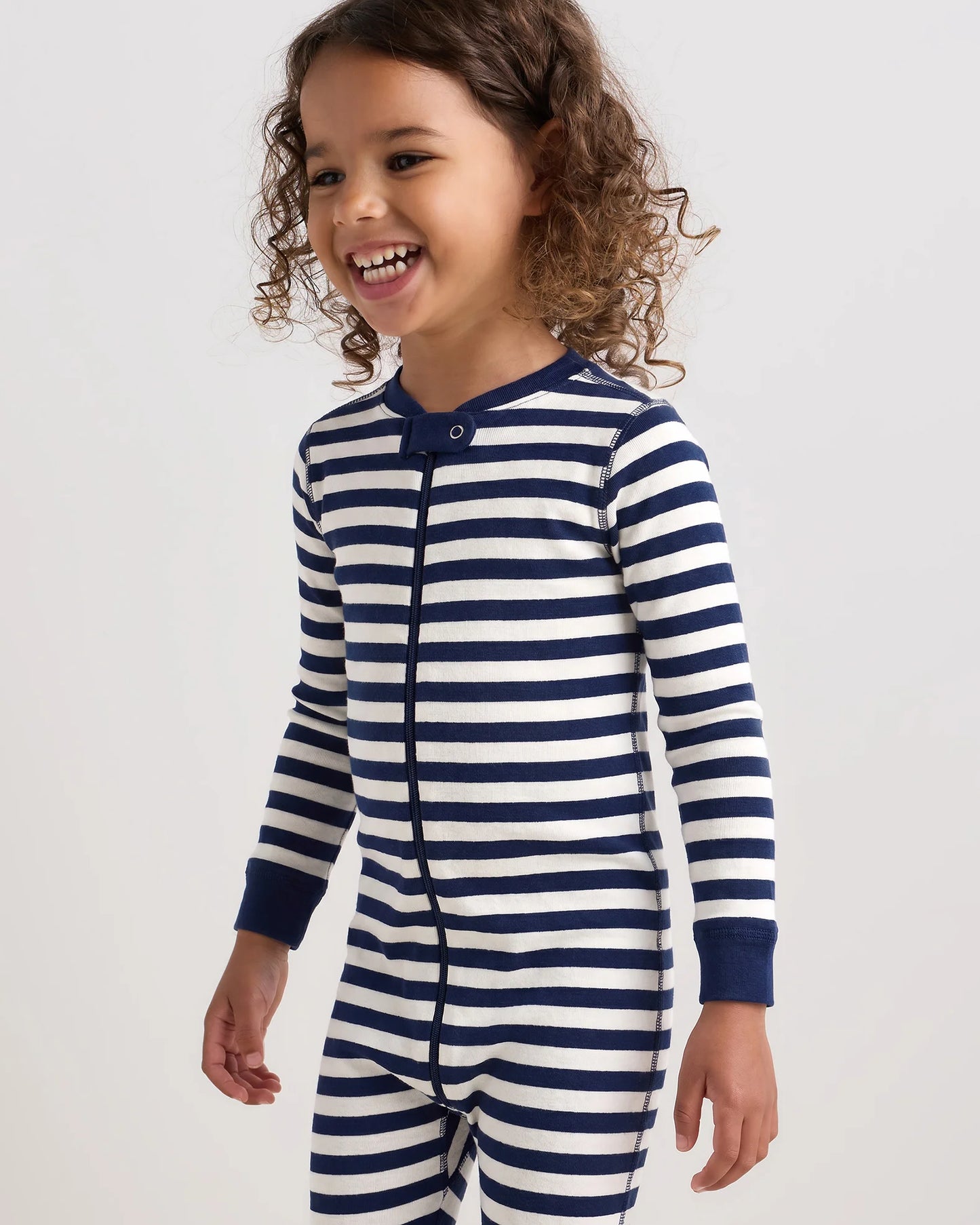100% Organic Cotton One Piece Pajama - 2T / Navy Stripe