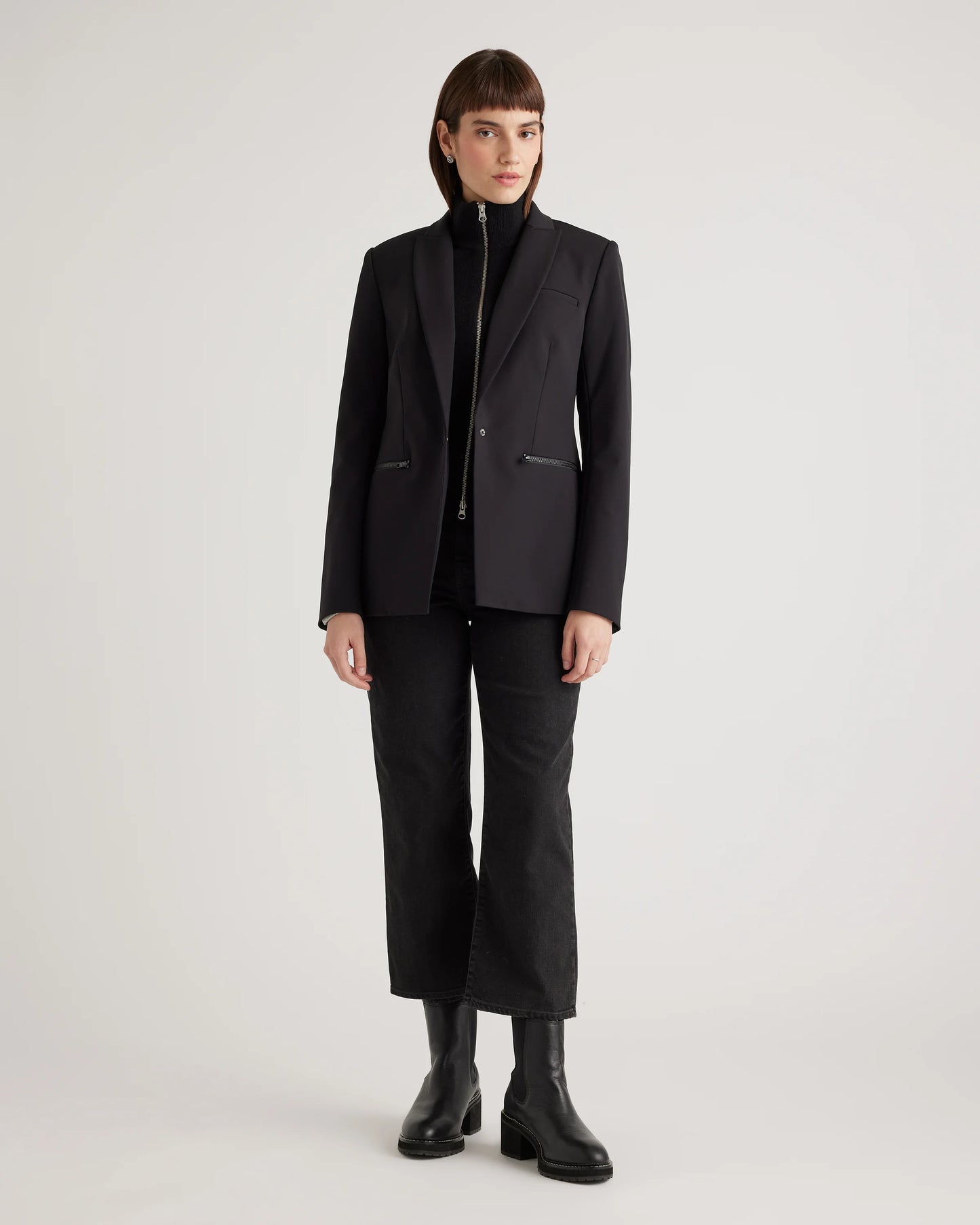 100% Mongolian Cashmere Ribbed Collar Blazer Insert - XS/S/M / Black