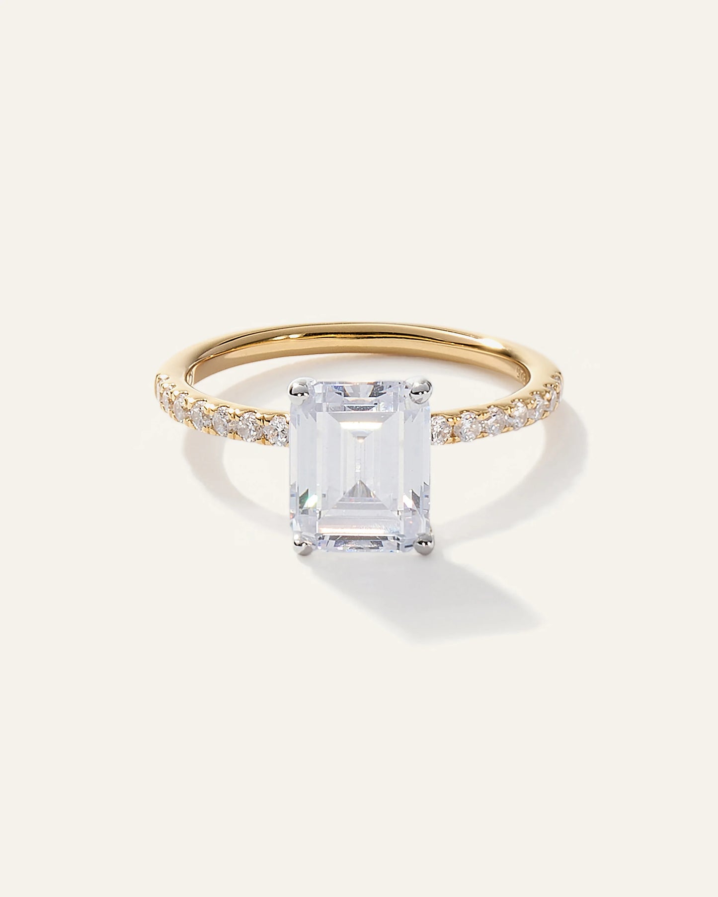 Lab Grown Diamond Emerald Petite Pave Engagement Ring - 3ct - 4 / Yellow Gold