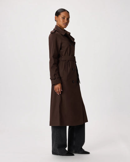 Comfort Stretch Long Trench Coat - XS / Dark Khaki