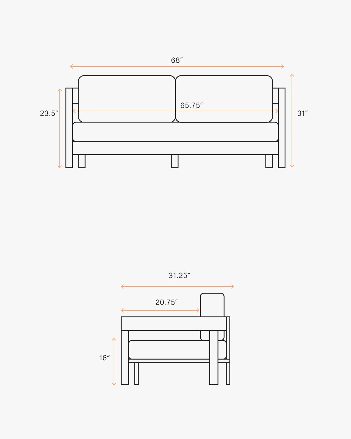 Curved Solid Teak Outdoor Sofa - 68" / Natural Teak